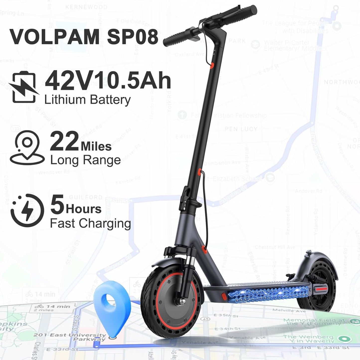 VOLPAM Electric Scooter, 350W/500W Powerful Motor