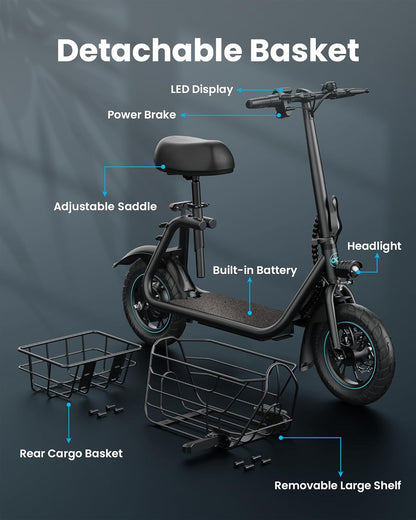 Gyroor Adults Electric Scooter with Large Middle Basket