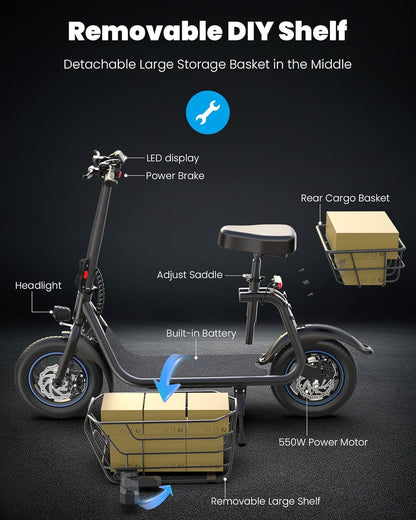 Gyroor Adults Electric Scooter with Large Middle Basket