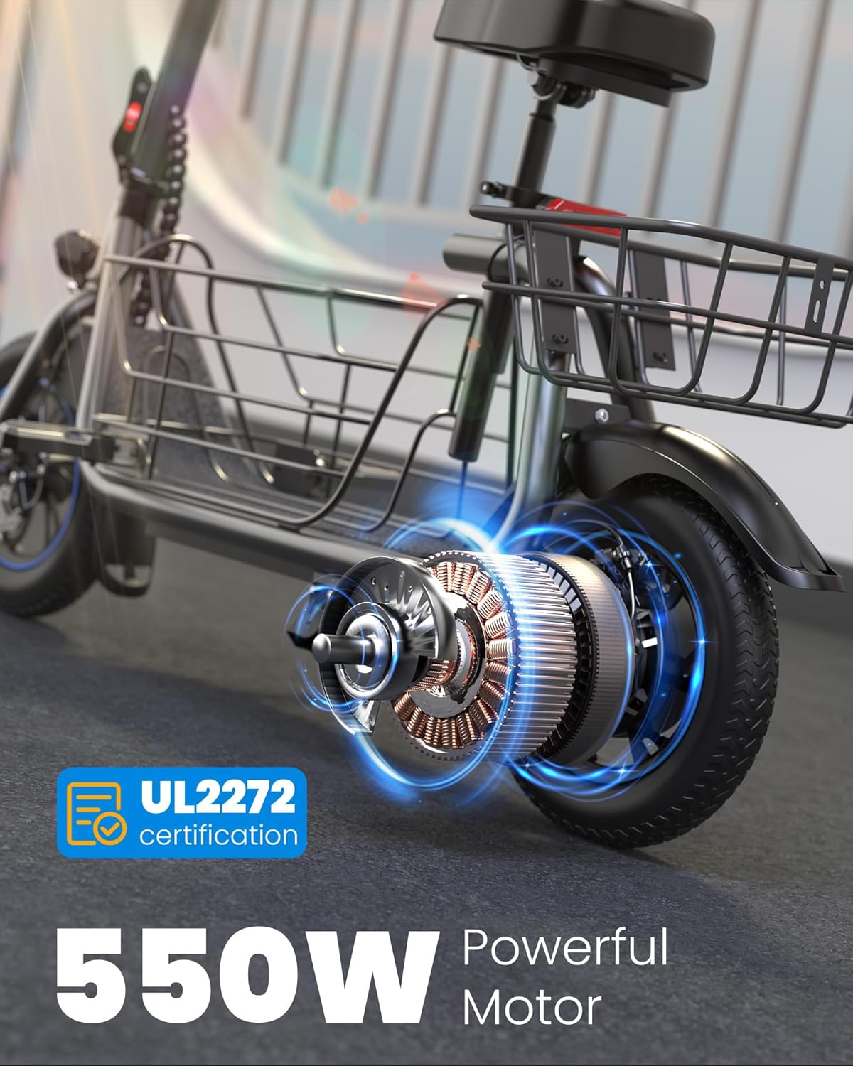 Gyroor Adults Electric Scooter with Large Middle Basket